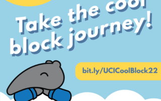 anteater on cloud graphic, reads take the cool block journey