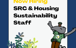 Anteater in green tshirt jumping, now hiring src and housing sustainability staff
